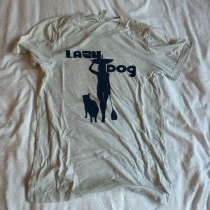 Cream Tee with Navy 'Lazy Dog' Graphic